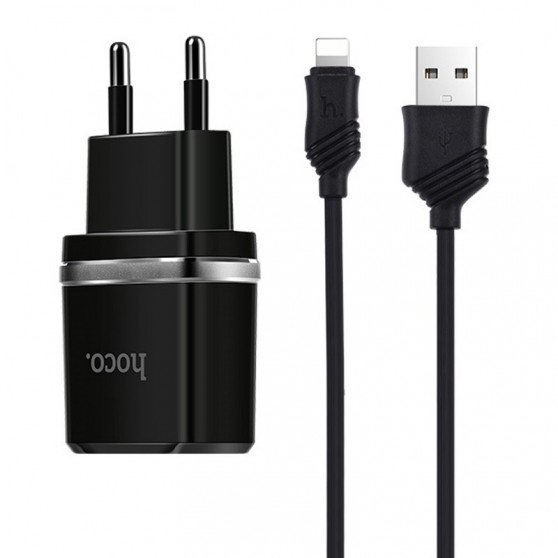 Зарядка для iPhone Hoco C12 Charger + Cable Lightning 2.4A 2USB (Черный)