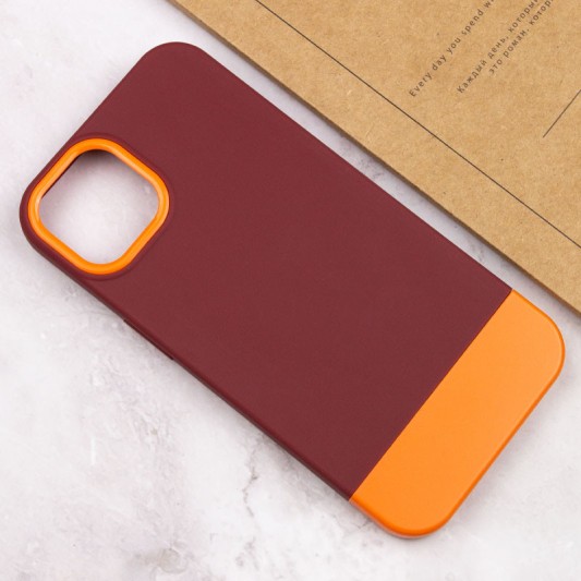 Чохол TPU+PC Bichromatic для Apple iPhone 13 (6.1") Brown burgundy / Orange - зображення 3 