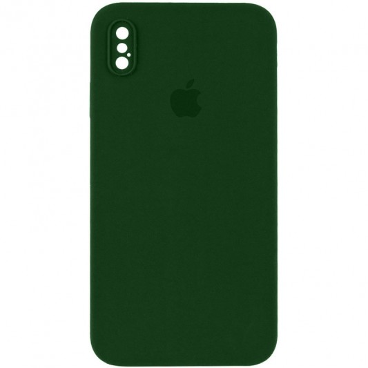 Чехол Silicone Case Square Full Camera Protective (AA) для Apple iPhone X / XS (5.8") Зеленый / Army green