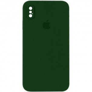 Чехол Silicone Case Square Full Camera Protective (AA) для Apple iPhone X / XS (5.8") Зеленый / Army green