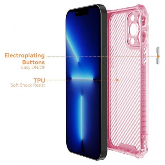 Чехол TPU Ease Carbon color series для Apple iPhone 13 Pro Max (6.7") Розовый / Прозрачный - изображение 1