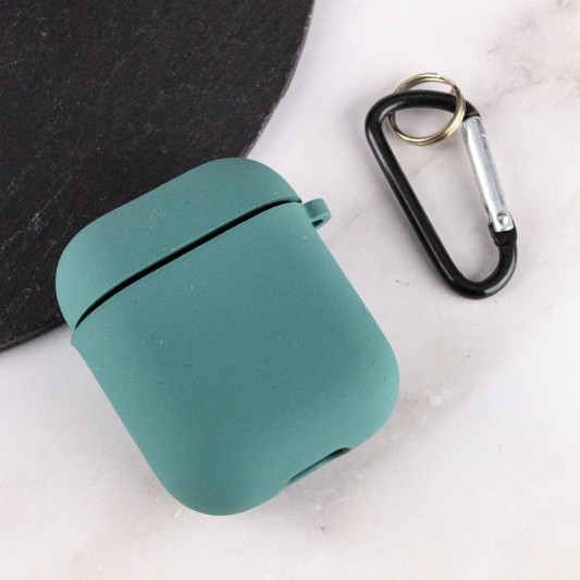 Силіконовий футляр з мікрофіброю для навушників Airpods 1/2 Зелений / Pine green - зображення 3 