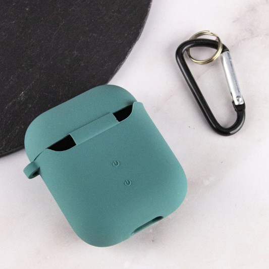 Силіконовий футляр з мікрофіброю для навушників Airpods 1/2 Зелений / Pine green - зображення 5 