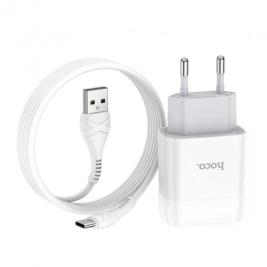 Зарядний пристрій Hoco C72A (1USB/2.1A) + Type-C Білий - зображення 1 
