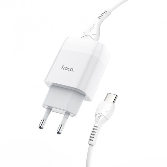 Зарядний пристрій Hoco C72A (1USB/2.1A) + Type-C Білий - зображення 2 
