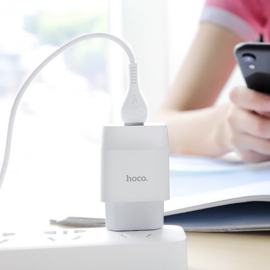 Зарядний пристрій Hoco C72A (1USB/2.1A) + Type-C Білий - зображення 3 