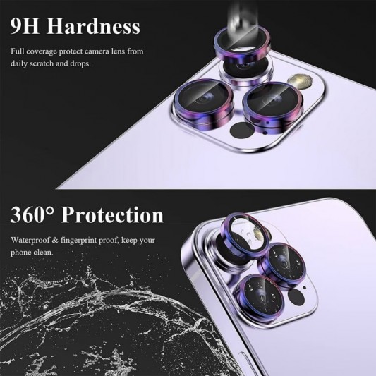 Захисне скло на камеру для iPhone 14 Pro / 14 Pro Max - Metal Classic, Бузковий / Rainbow - зображення 2 
