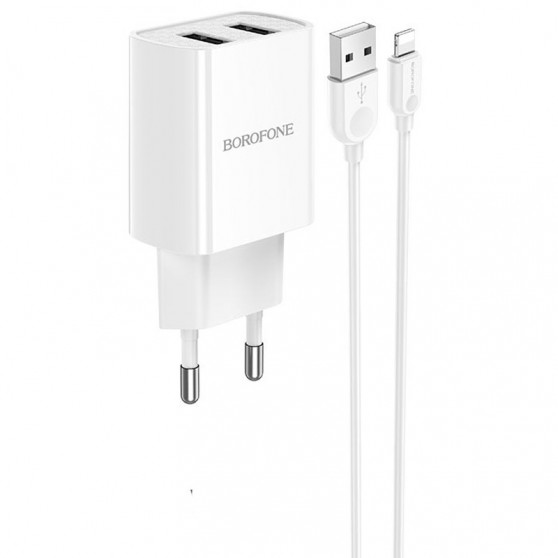 Зарядний пристрій для телефона - Borofone BA53A Powerway (2USB/2.1A) + Lightning