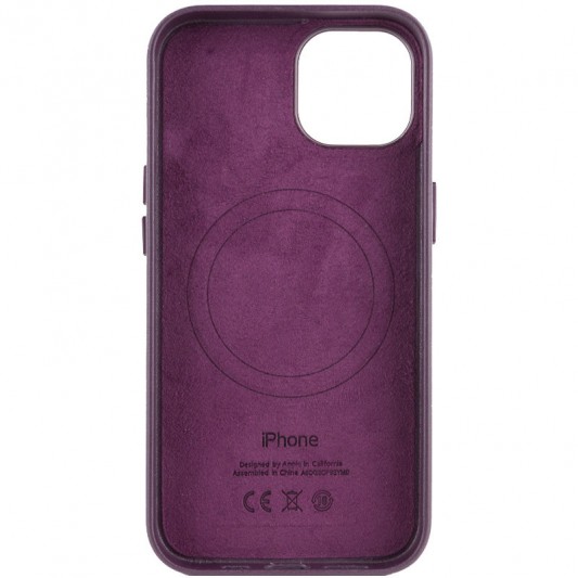 Кожаный чехол Leather Case (AA Plus) with MagSafe для Apple iPhone 14 (6.1") Dark Cherry - изображение 1
