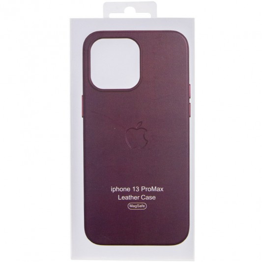 Шкіряний чохол Leather Case (AA Plus) with MagSafe для Apple iPhone 13 Pro Max (6.7") Dark Cherry - зображення 5 