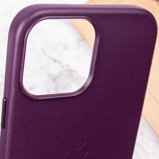 Шкіряний чохол Leather Case (AA Plus) with MagSafe для Apple iPhone 13 Pro Max (6.7") Dark Cherry - зображення 7 