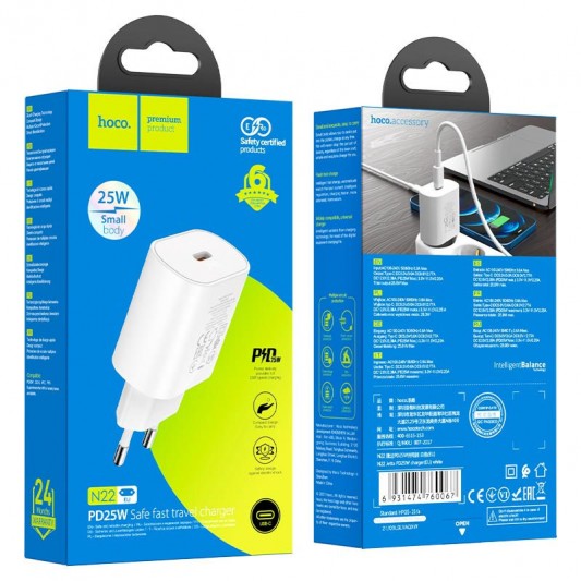 СЗУ Hoco N22 Jetta PD25W (1USB-C) Белый - изображение 5