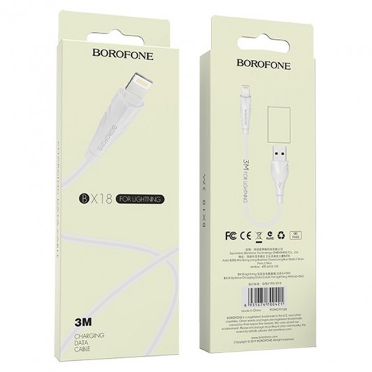 Дата кабель Borofone BX18 Optimal USB to Lightning (3m) Білий - зображення 9 