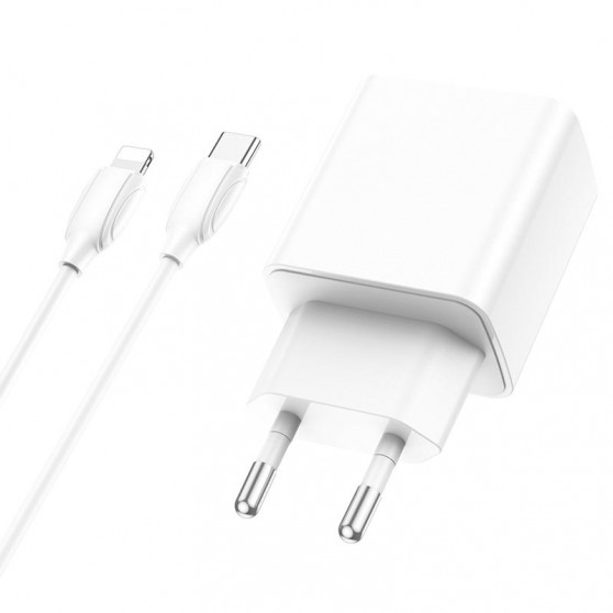 СЗУ Borofone BA67A PD20W+QC3.0 (1USB-A/1C) + кабель Type-C to Lightning Белый