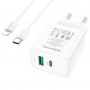 Быстрая зарядка для Apple iPhone - Borofone BA67A PD20W+QC3.0 + Type-C + Lightning Белый