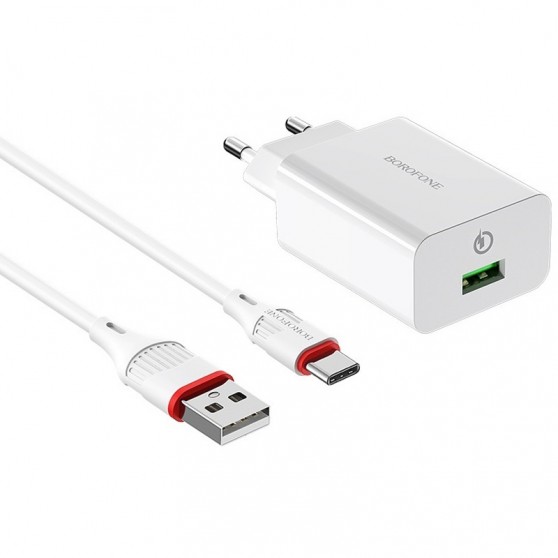 СЗУ Borofone BA21A Long journey QC3.0 3A (1USB-A) + кабель USB to Type-C Белый