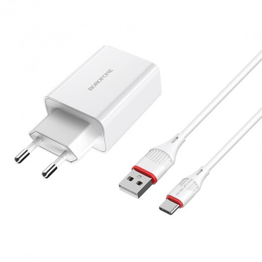 СЗУ Borofone BA21A Long journey QC3.0 3A (1USB-A) + кабель USB to Type-C Белый - изображение 2