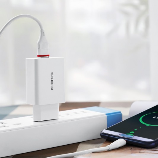 СЗУ Borofone BA21A Long journey QC3.0 3A (1USB-A) + кабель USB to Type-C Белый - изображение 3