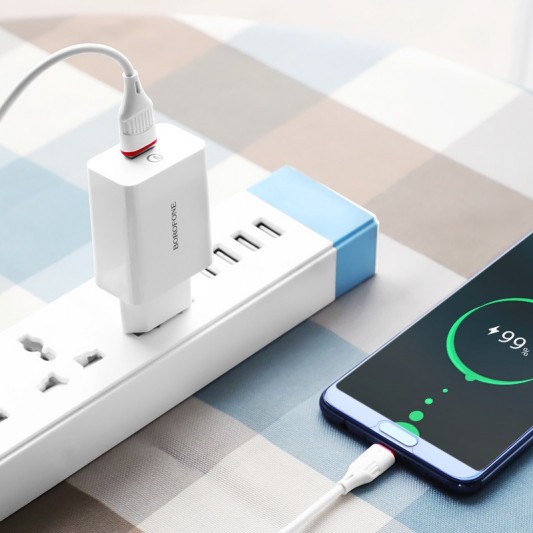 СЗУ Borofone BA21A Long journey QC3.0 3A (1USB-A) + кабель USB to Type-C Белый - изображение 4