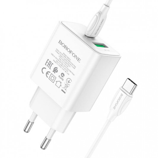 СЗУ Borofone BA67A PD20W+QC3.0 (1USB-A/1C) + кабель Type-C to Type-C Белый - изображение 3