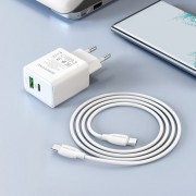 Блок быстрой зарядки для телефона Borofone BA67A PD20W+QC3.0 + Type-C + Type-C Белый