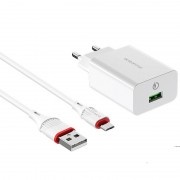 СЗУ Borofone BA21A Long journey QC3.0 3A (1USB-A) + кабель USB to MicroUSB Белый