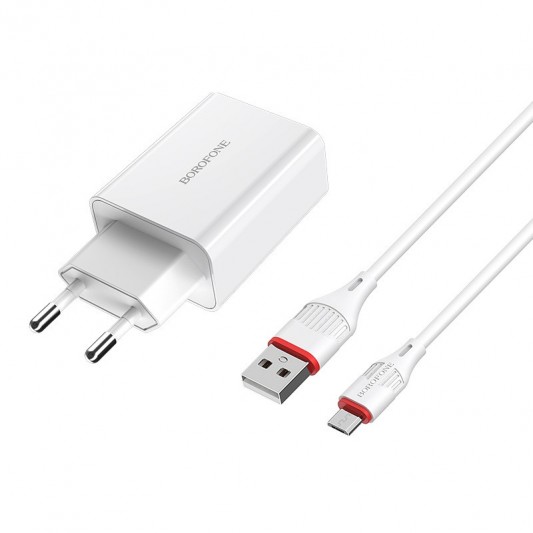 СЗУ Borofone BA21A Long journey QC3.0 3A (1USB-A) + кабель USB to MicroUSB Белый - изображение 1