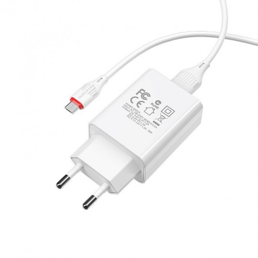 СЗУ Borofone BA21A Long journey QC3.0 3A (1USB-A) + кабель USB to MicroUSB Белый - изображение 2