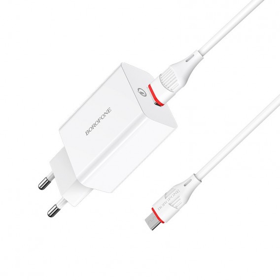 Зарядний пристрій для телефона - Borofone BA21A Long journey QC3.0 (1USB/3A) + MicroUSB Білий