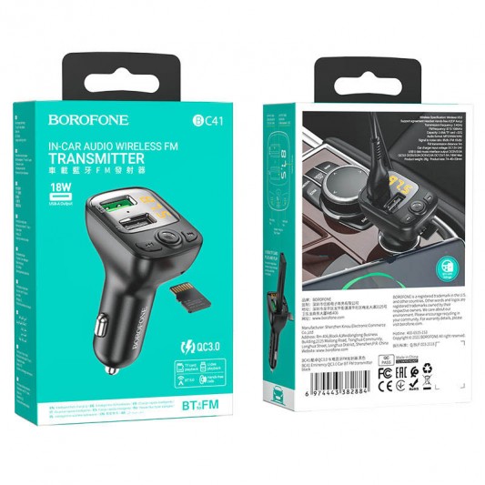 АЗУ FM модулятор Borofone BC41 Eminency QC3.0 (2USB-A) Черный - изображение 5
