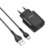 Блок живлення Hoco C72Q Glorious QC3.0 18W (1USB-A) + кабель USB to Type-C Чорний Блок живлення Hoco C72Q Glorious QC3.0 18W (1USB-A) + кабель USB to Type-C Чорний