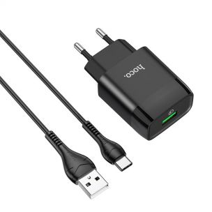 Блок питания Hoco C72Q Glorious QC3.0 18W (1USB-A) + кабель USB to Type-C Черный