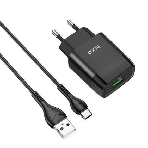 Зарядний пристрій Hoco C72Q Glorious QC3.0 18W (1USB/3A) + Type-C, Чорний