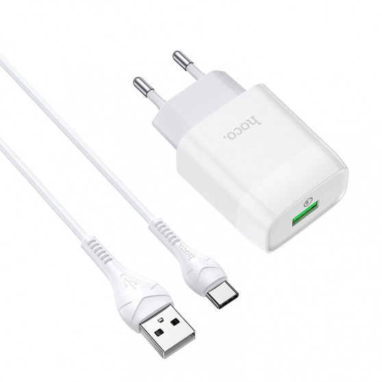 СЗУ Hoco C72Q Glorious QC3.0 18W (1USB-A) + кабель USB to Type-C Белый