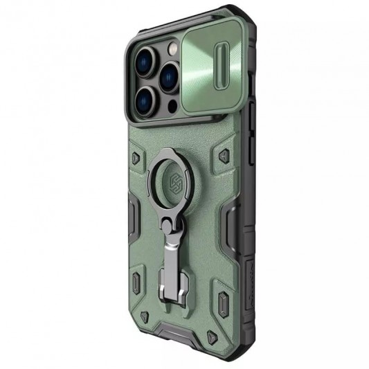 TPU+PC чехол Nillkin CamShield Armor Pro no logo (шторка на камеру) для Apple iPhone 14 Pro (6.1") Зеленый - изображение 3