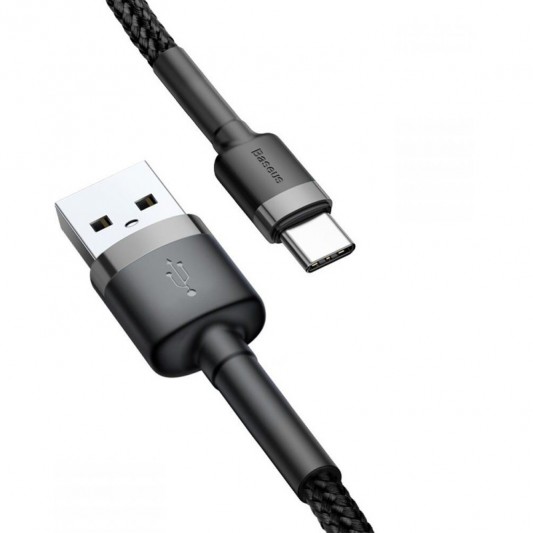 Дата кабель Baseus Cafule Type-C Cable 2A (2m) (CATKLF-C) Чорний / Сірий - зображення 1 
