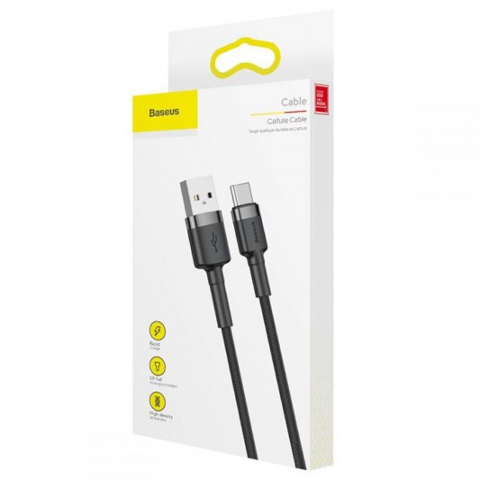 Дата кабель Baseus Cafule Type-C Cable 2A (2m) (CATKLF-C) Чорний / Сірий - зображення 3 