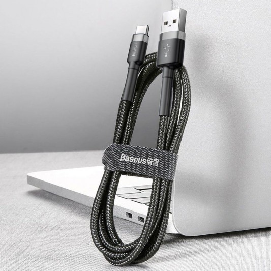 Дата кабель Baseus Cafule Type-C Cable 2A (2m) (CATKLF-C) Чорний / Сірий - зображення 4 