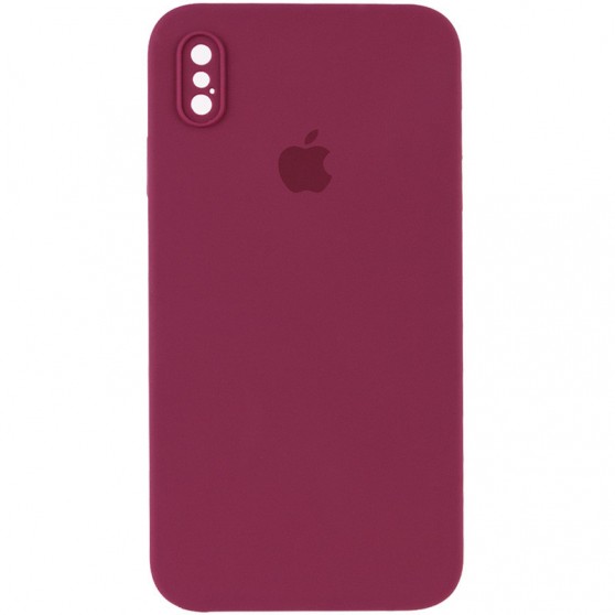 Чехол Silicone Case Square Full Camera Protective (AA) для Apple iPhone XS Max (6.5"), Бордовый / Plum