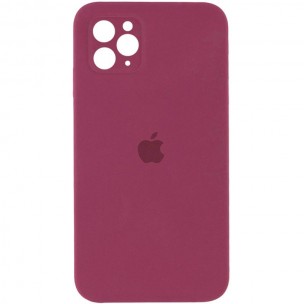 Чохол Silicone Case Square Full Camera Protective (AA) для Apple iPhone 11 Pro Max (6.5") Бордовий / Plum
