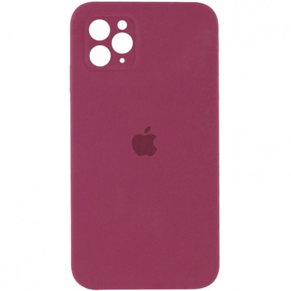 Чохол Silicone Case Square Full Camera Protective (AA) для Apple iPhone 11 Pro Max (6.5"), Бордовий / Plum