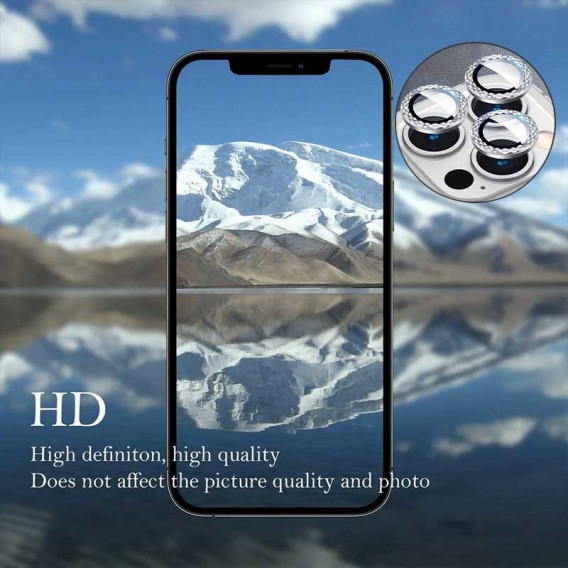 Защитное стекло Metal Shine на камеру (в упак.) для Apple iPhone 12 Pro Max, Серебряный / Silver