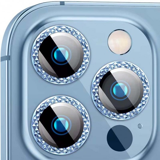 Защитное стекло Metal Shine на камеру (в упак.) для Apple iPhone 13 Pro / 13 Pro Max Голубой / Sierra Blue - изображение 1