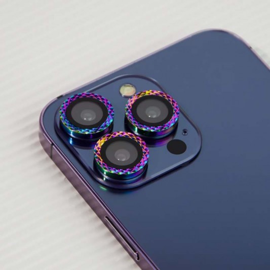 Защитное стекло Metal Shine на камеру (в упак.) для Apple iPhone 13 Pro / 13 Pro Max, Сиреневый / Rainbow - изображение 2