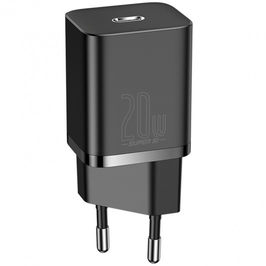 МЗП Baseus Super Si Quick Charger 20W (1USB-C) + кабель Type-C to Lightning (TZCCSUP-B) Чорний - зображення 1 