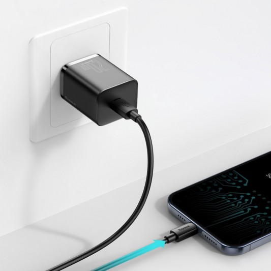 МЗП Baseus Super Si Quick Charger 20W (1USB-C) + кабель Type-C to Lightning (TZCCSUP-B) Чорний - зображення 4 