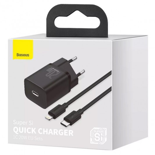 МЗП Baseus Super Si Quick Charger 20W (1USB-C) + кабель Type-C to Lightning (TZCCSUP-B) Чорний - зображення 5 
