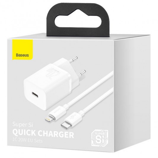 СЗУ Baseus Super Si Quick Charger 20W (1USB-C) + кабель Type-C to Lightning (TZCCSUP-B) Белый - изображение 2