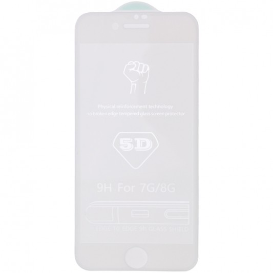 Захисне скло 5D Hard (full glue) (тех.пак) для Apple iPhone 7 / 8 / SE (2020) (4.7") Білий - зображення 2 