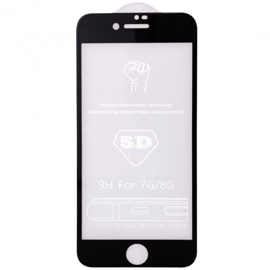 Захисне скло 5D Hard (full glue) (тех.пак) для Apple iPhone 7 / 8 / SE (2020) (4.7") Чорний - зображення 1 